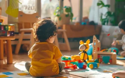 children playing with various toys and engaging in interactive activities during a therapy session.